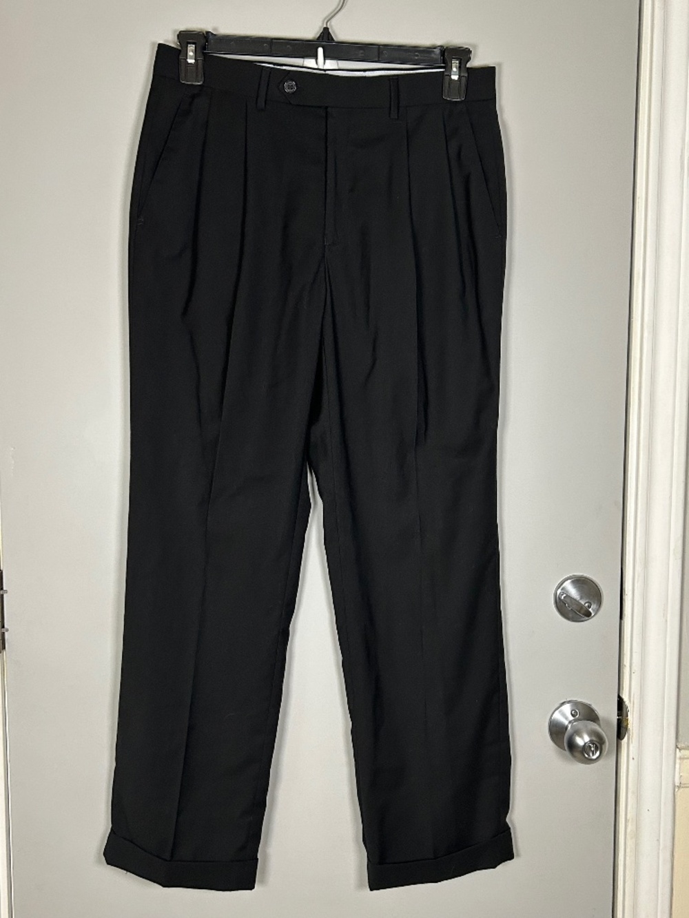 Ralph Lauren Men's Classic Black Pleated Trousers Cuffed Straight Leg 32x30